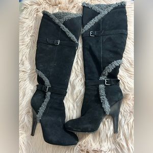 Size 10 black suede fur lines tall boots